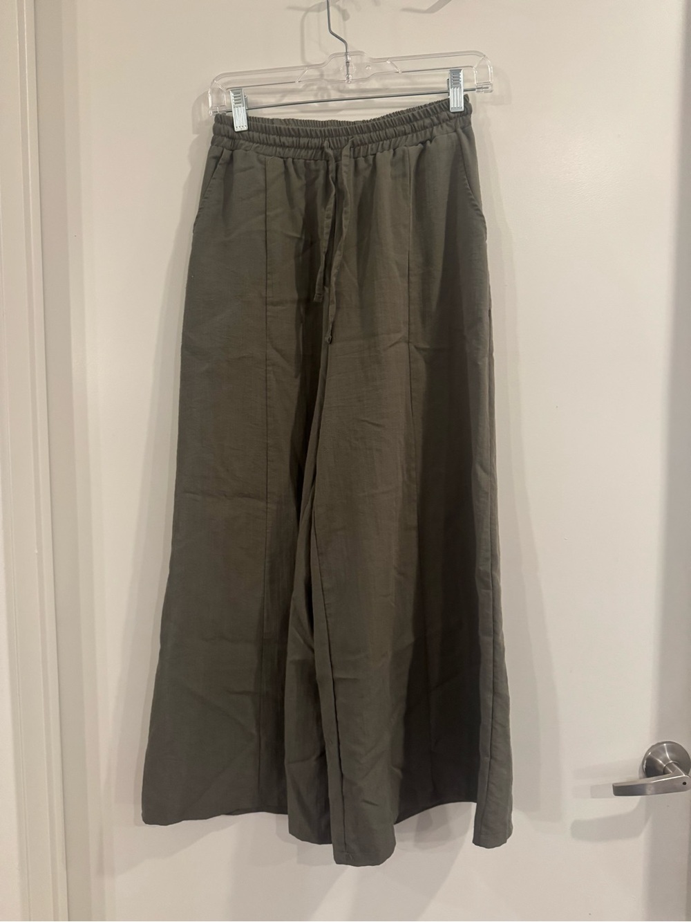Olive Wide-Leg Drawstring Pants